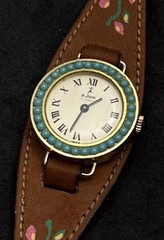 Vtg 1950 Le Jour Women’s 25mm Mechanical Watch Gold Turquoise 17 Jewels France