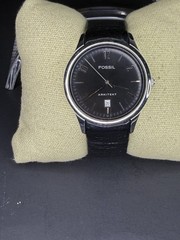 Fossil Arkitekt FS-3038 40mm Silver Case NEW BATTERY Black Dial Date Blk St 1056