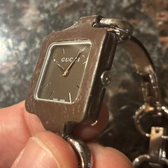 GUCCI 130.5 Used Horsebit 1921 Collection Quartz Watch Brown Silver Leather 25mm