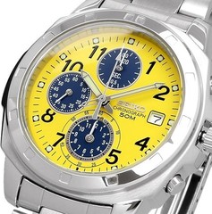 SEIKO SND409 Chronograph Yellow x Navy Stainless Steel Quartz Watch 38mm JAPAN
