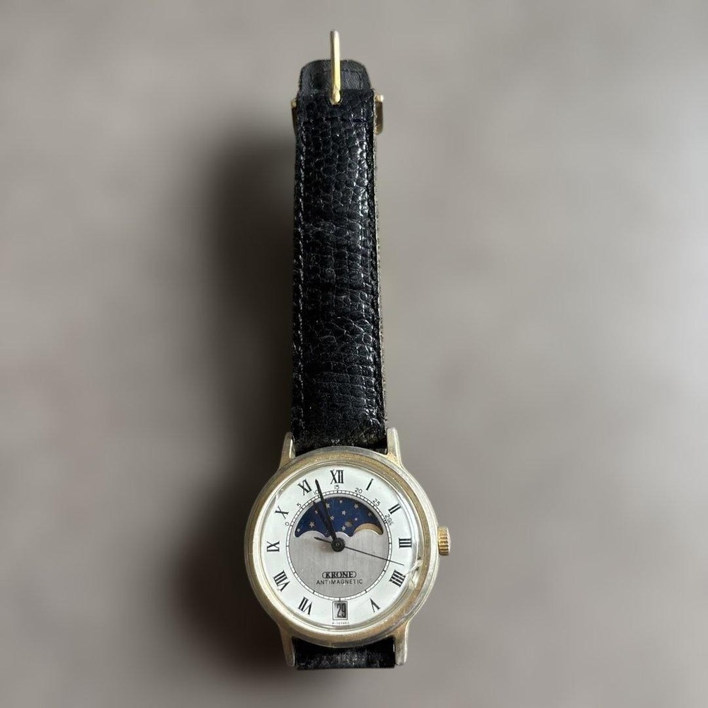 Krone Moon Phase Manual Winding Watch Crack Glass No Back Used