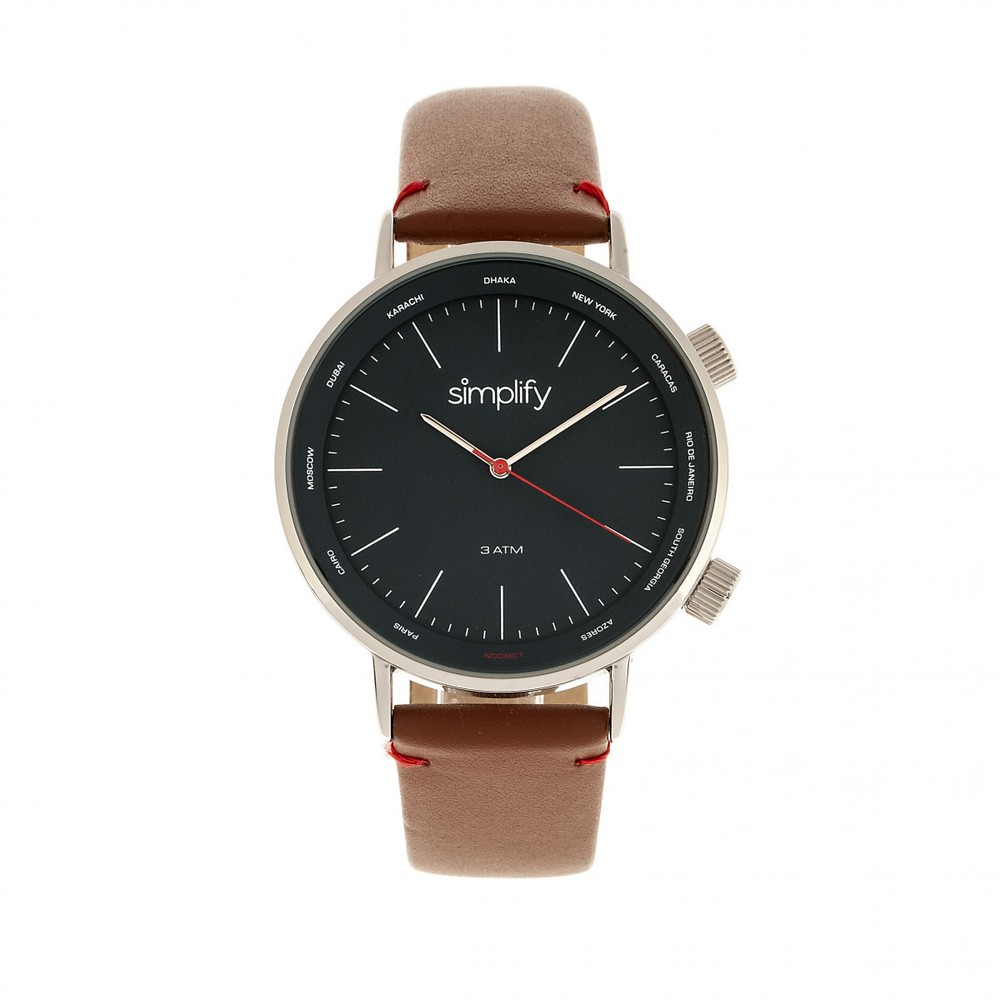 Simplify 3300 Quartz Navy Dial Brown Leather Band Silver Unisex Watch SIM3303