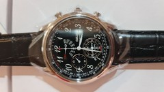 SEIKO SPC255P1 Chronograph Perpetual Quartz Watch BlackTachymeter Alarm Leather