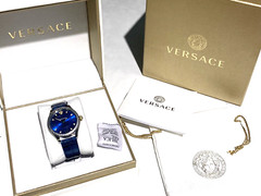 Versace Wome’ns Watch VE2S00122 Hellenyium Swiss Quartz Blue Dial Leather Band