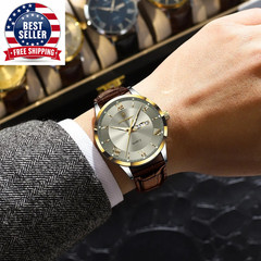 Original Fashion Watch for Man Leather Date Week Quartz Men Watch Waterproof Lum