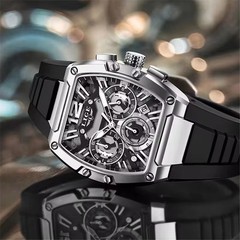 LIGE Men Rectangle Watch Big Dial Chronograph Wristwatch Boy Outdoor Sport Watch