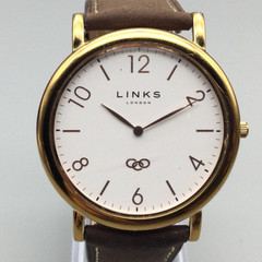 Links of London Noble Watch Mens 42mm Gold Tone Leather 6010.0327 New Battery