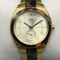 ESQ Movado Womens Watch 36mm Gold Tone Faux Tortoise New Battery