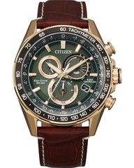 Citizen PCAT Green Dial Leather Strap Stainless Steel Men’s Watch CB5919-00X