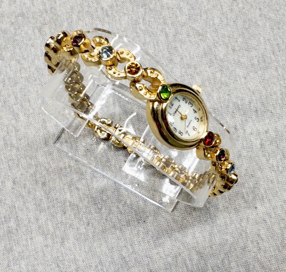 Gramercy CT335 Gold Rainbow Jeweled Womens Watch 19mm New Battery