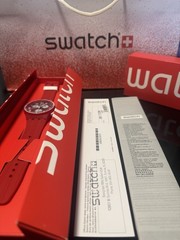NEW🚨 Swatch SPREMUTA SUSR403 Red White Chronograph 42mm Swiss Watch