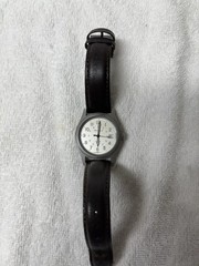 Eddie Bauer Military-Style Field Watch Day/Date French Mov’t Brown Leather Band