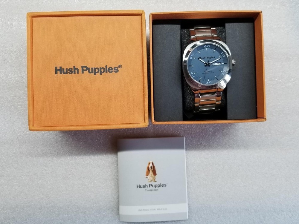 HUSH PUPPIES AUTOMATIC NAVY DIAL DAY/DATE ST.STEEL MEN’S WATCH HP.8581M.1503 NEW