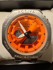 Invicta Activa X Dual Time Men’s Watch Analog & Digital Orange Dial Silver Band