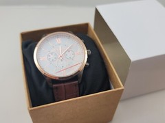 Unrvlld/Spply Watch by ASOS White, 42mm Rose Gold, Brown Leather Strap