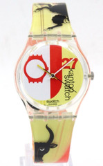 New Swiss Swatch Originals Kanton Gloss Multicolor Watch 34mm GZ172 $75