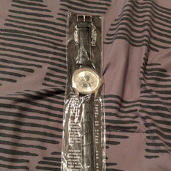 Mens Imitation Silver Walking Liberty Half Dollar Watch With Black Leather Band