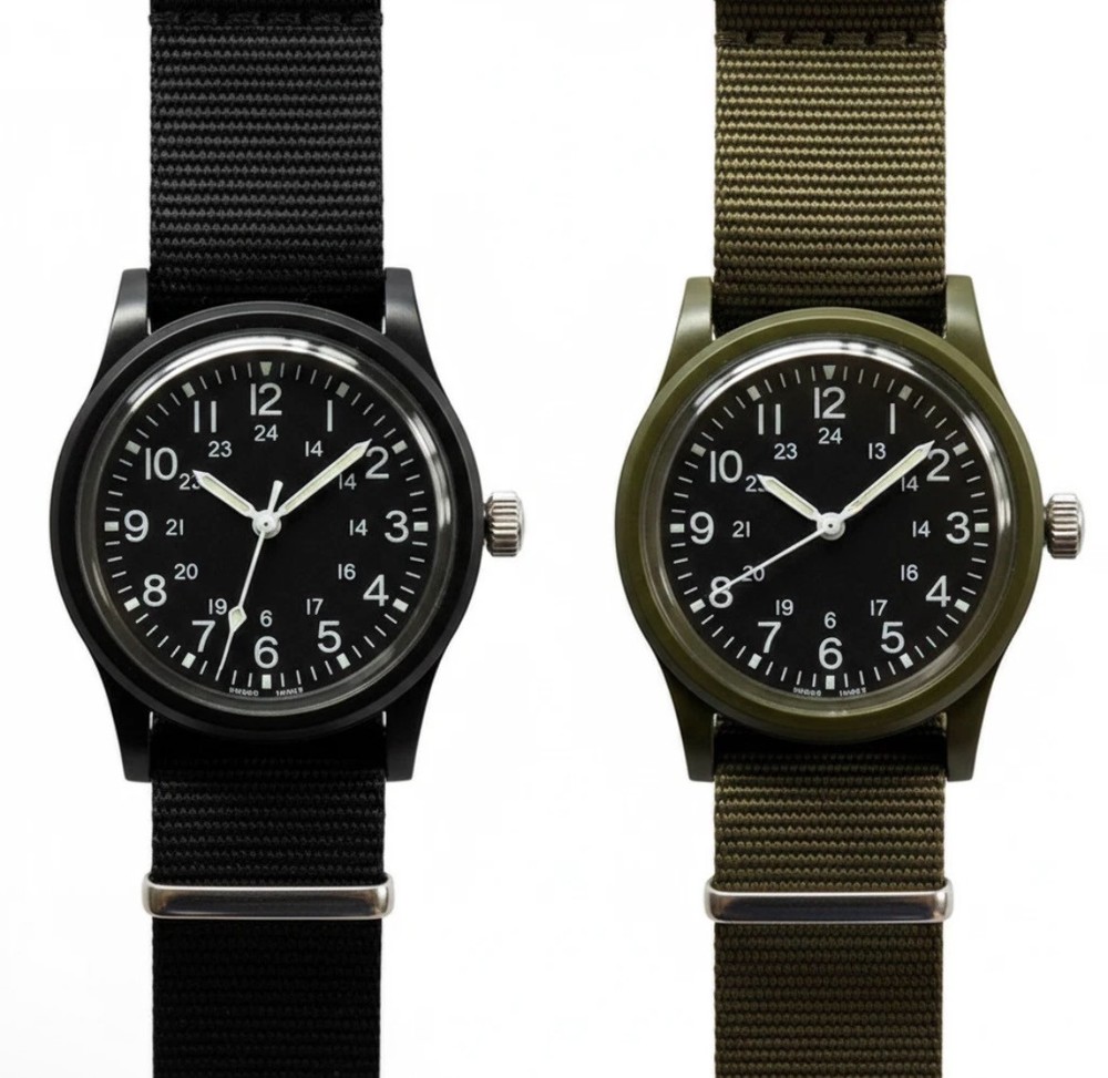 2pcs Set Military Style Wristwatch Black Olive Drab Field Watch