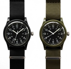 2pcs Set Military Style Wristwatch Black Olive Drab Field Watch