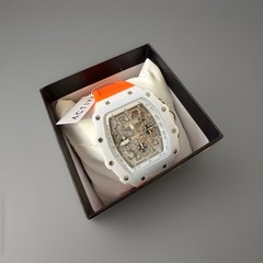 Activa Wristwatch Orange Skeleton Dial White Case & Band Tonneau Analog in Box