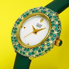 Women’s Burgi BUR240 Swarovski Crystal Diamond Marker Satin Leather Strap Watch