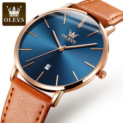 OLEVS Watch 30m Waterproof Ultrathin Quartz Wristwatch Leather Band Men Women
