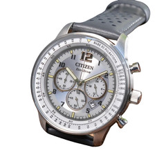 Citizen Gray Dial Chronograph Date Indicator Leather Band Men’s Watch CA4500-24H