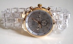 Women’s Fashion Clear & Gold Finish Boyfriend Geneva Casual Wrist Watch