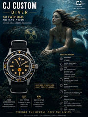 CJ CUSTOM VINTAGE DIVER 50 FATHOMS NO RADIATION WR20ATM