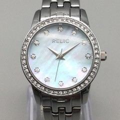 Relic Womens Watch 27mm MOP Dial Crystals Stainless ZR12126B New Battery 6.5″