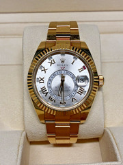 Rolex Sky-Dweller 326938 42mm Yellow Gold Silver Roman numerals Box & Papers