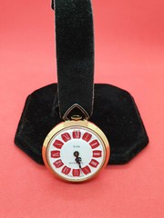 ladies vintage gisa gold tone pendant mechanical watch,white face,blach hands.#v