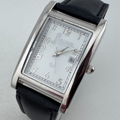 Fallsview Casino Quartz Watch Men Silver Rectangle Leather Analog New Battery