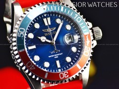 New Invicta Men’s 43mm Pro Diver HAMMERHEAD Red Blue Bezel Silver Tone SS Watch