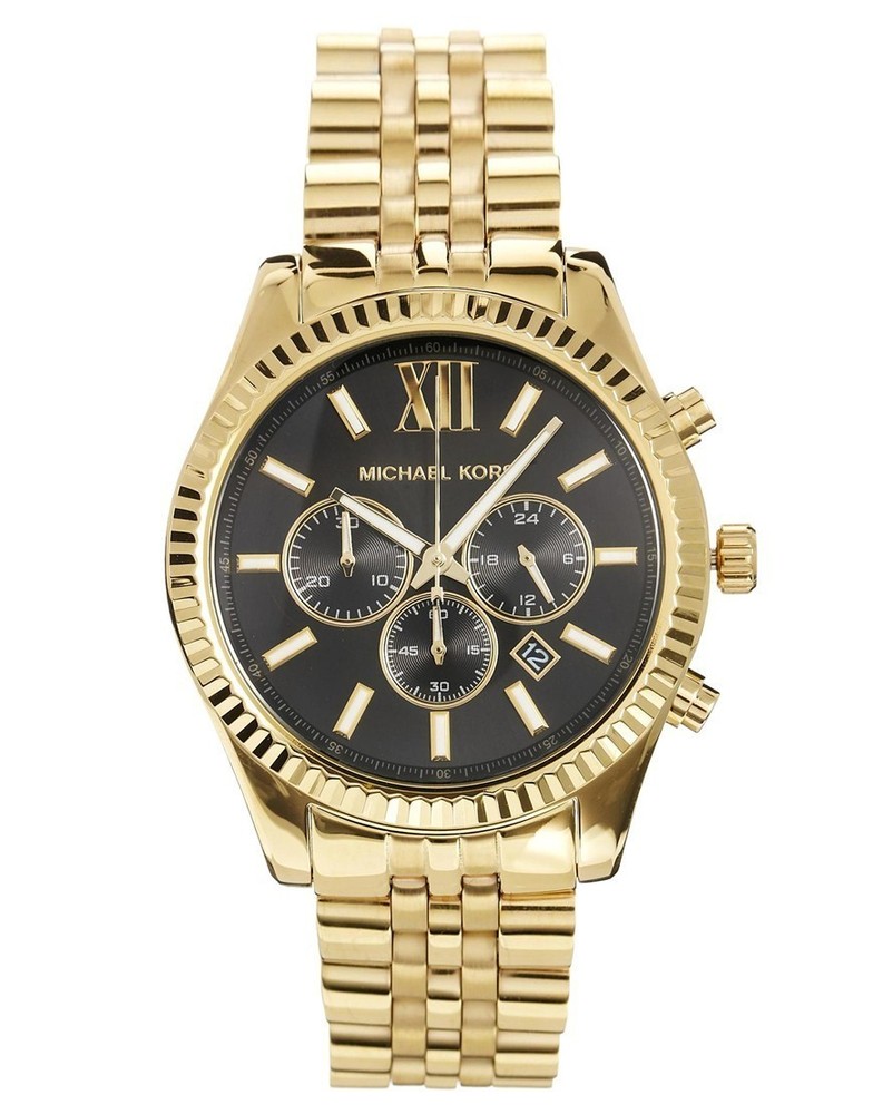 NEW Authentic Michael Kors Lexington Gold-Tone Black Dial Men’s Watch MK8286