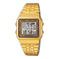 Casio A500WGA-9 World Time Digital Alarm LED Light Stopwatch Gold Tone WR