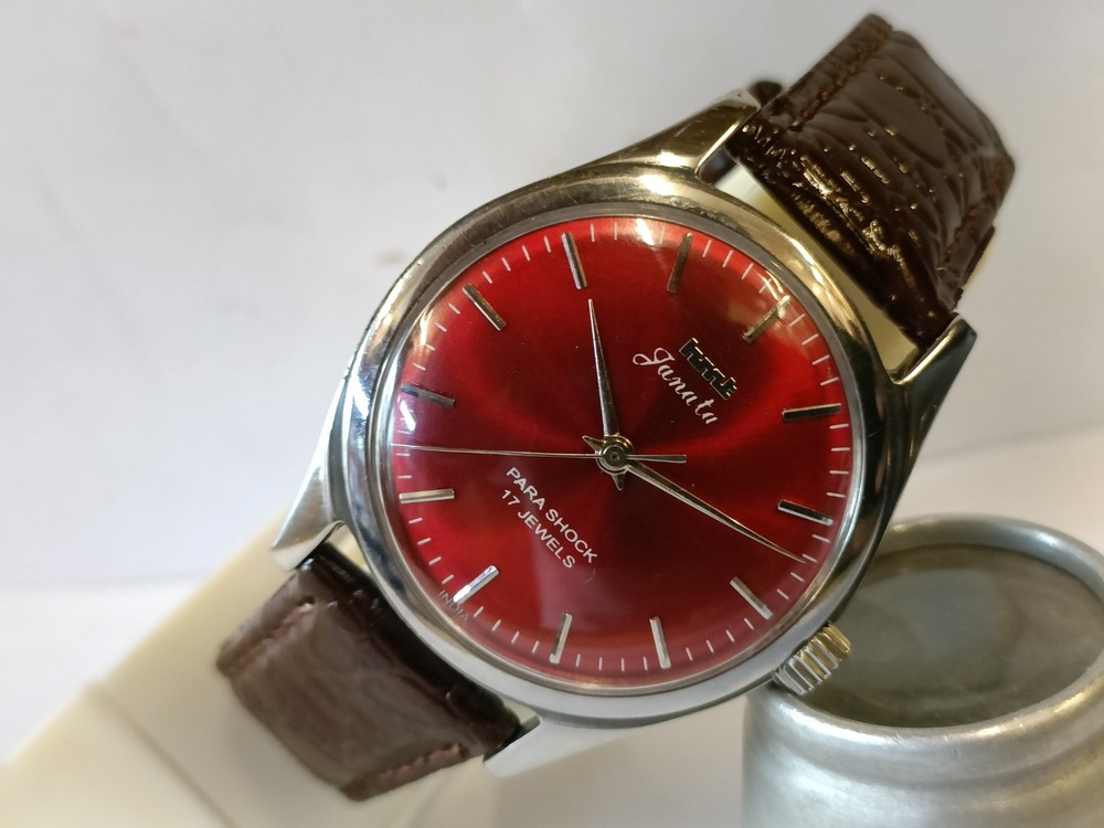 REFURBISHED HMT JANATA 17J WINDING RED WINE DIAL 0231 INDIA MEN’S WORKING