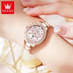 OLEVS Women Watch Luxury Elegant Multifunctional Calendar Diamond Quartz Watch