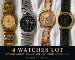4pc Vintage Quartz Wristwatch Lot 34mm Analog Day/Date Dress Classic