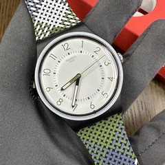 NEW✅ Swatch PULL-OVER New Gent Black Green Blue Silicone 41mm Mens Watch SUON115