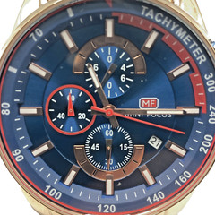 Mini Focus Men’s 45mm Watch 0218G Tachymeter Date Rose Gold Tone New Batt Works