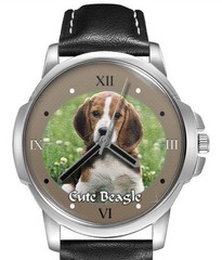 Beagle Puppy Dog Leather Strap Big Dial Gift Wrist Watch