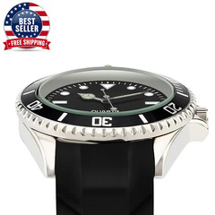 40Mm Quartz Analog Watch with Quartz Movement No Logo Rotating Bezel Rubber Stra