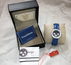 Krug Baumen Mens Air Traveller Diamond Silver – Blue Leather Watch with box