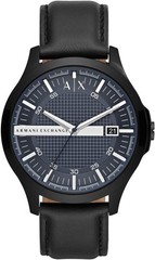 ARMANI EXCHANGE AX2411 THREE HAND SILVER DIAL BLACK LEATHER STRAP 46MM MEN WATCH