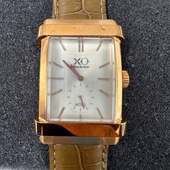 XO Retro MCML Watch Mens Rose Gold Tone Green Leather Band New Battery 9.5″