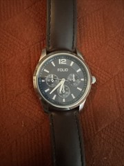 Folio Watch Blue Face Brown Band Needs New Battery
