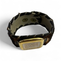 Vintage Giordano Leopard Watch Leather Bracelet Animal Print Gold Tone Quartz