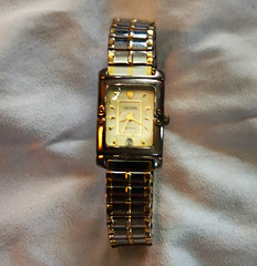 Croton Quartz Women’s Tank Two-Tone 23K Gold Plated Watch Date