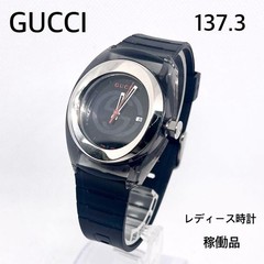 Gucci SYNC 137.3 Quartz Black Dial Date Rubber Strap Women’s Watch Working